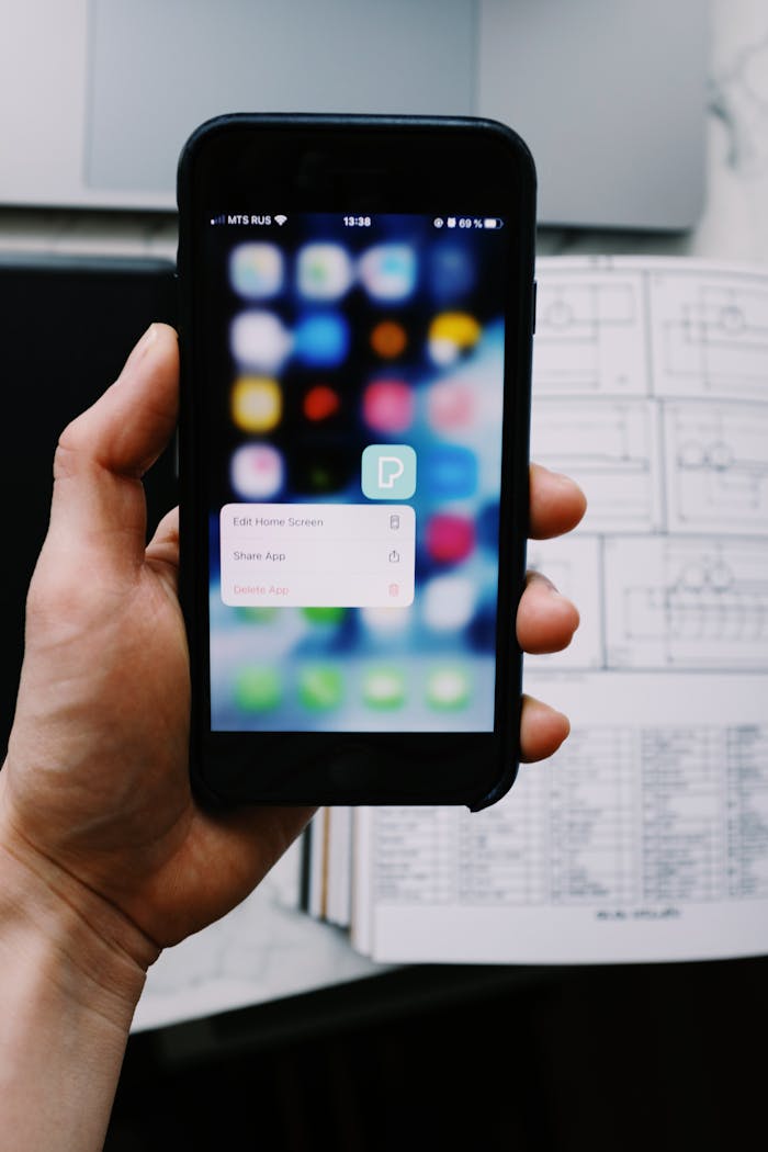 hero-img-01 Close-up of a hand holding a smartphone displaying a blurred app screen with clear UI elements in focus.